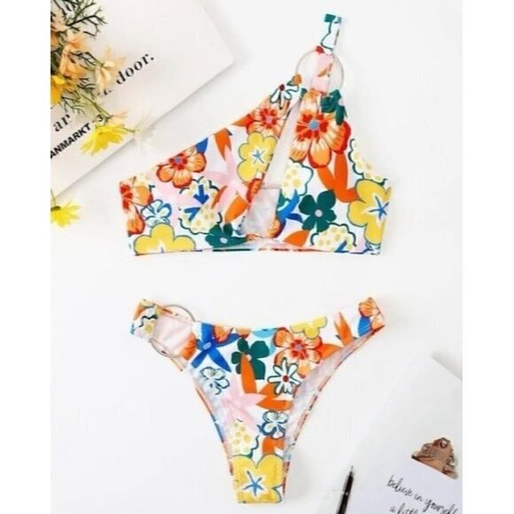 ☀️😎🏝 Floral Ring Linked Bikini Swimsuit - Picture 4 of 6